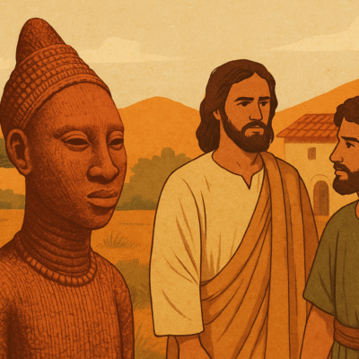 An image showing nok art and Jesus with Phillip and Nathaniel