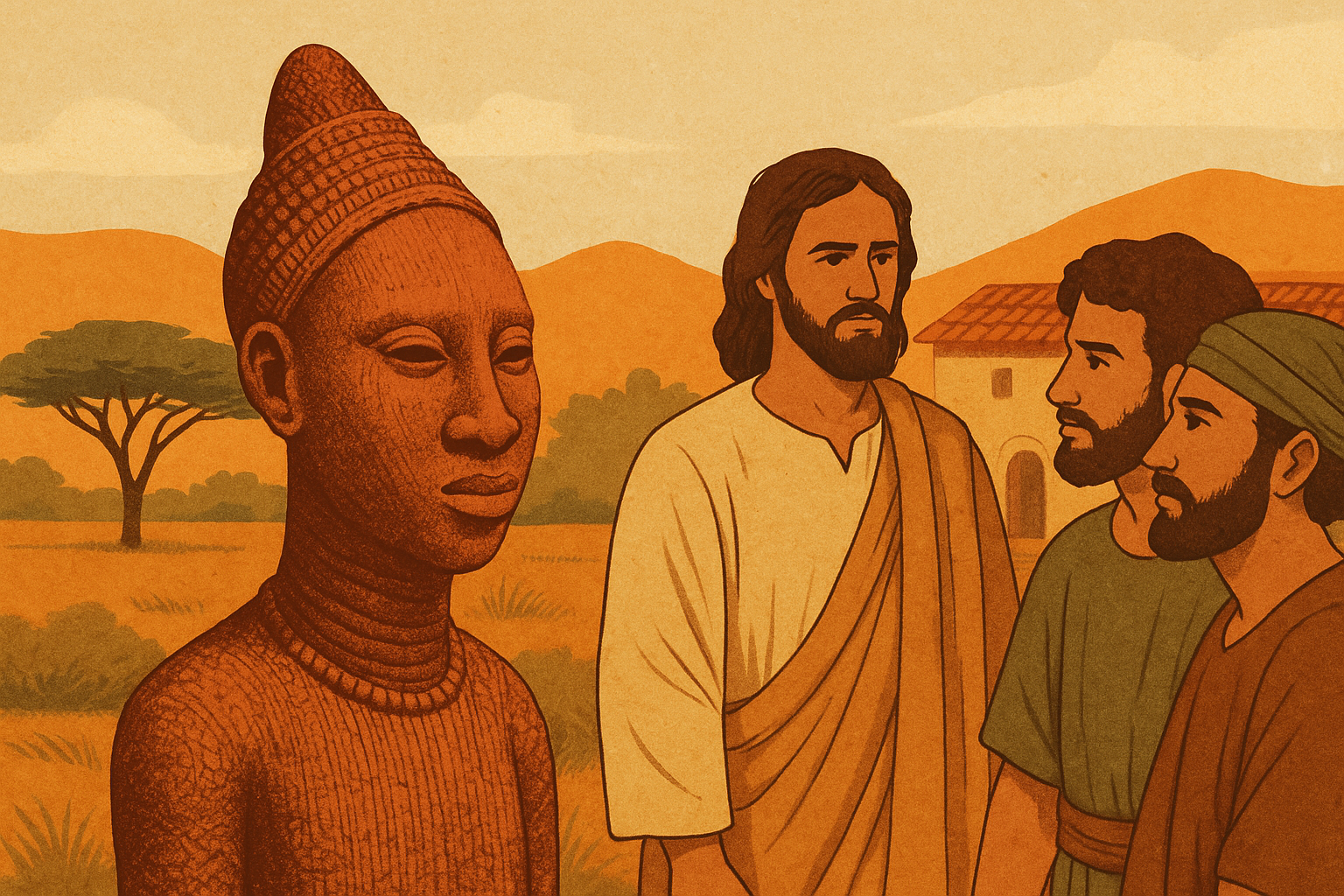 An image showing nok art and Jesus with Phillip and Nathaniel
